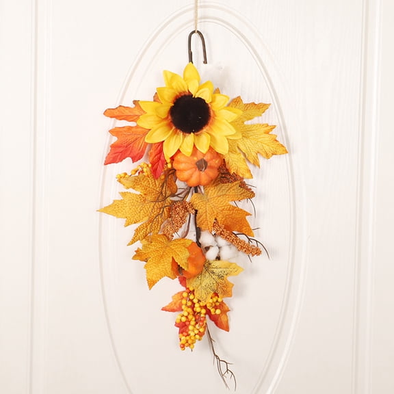 Artificial Hanging Plants Orange Maple Faux Fall Leaves Hanging Vine with Pumpkin Pine Cone Silk Flowers Fall Decor for Home Wall Front Door Decor 19.7IN Upside-down Tree Decor ﻿