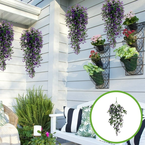 Artificial Hanging Plants Set of 2 | 75cm Faux Rattan Ivy with Flowers | Indoor Outdoor Wall Basket Decor for Garden Balcony Porch Wedding