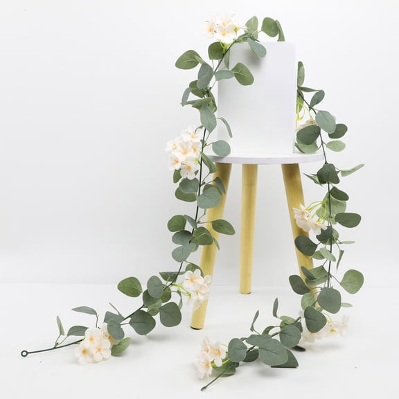Artificial Hanging Plants | Silk Hydrangea Rattan Vine | Fake Flowers for Home Decor, Wedding, Indoor Outdoor Ornament, Durable Plastic, White Green Pink