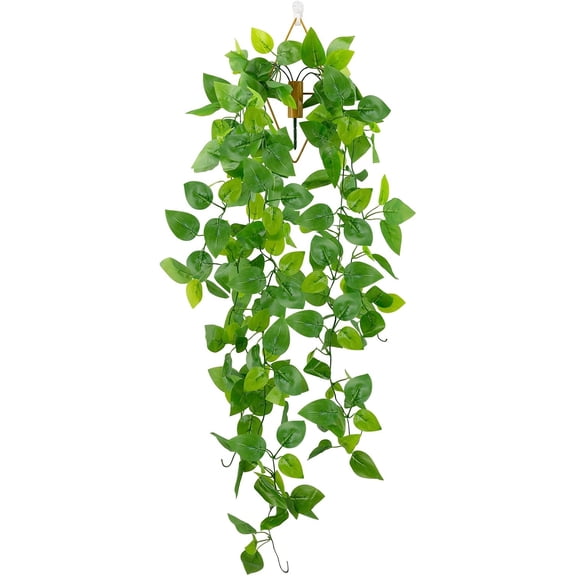 Artificial Hanging Plants with Wall Planter, Faux Pothos Vines Fake Hanging Plant, Plastic Greenery Wall Decor for Indoor Outdoor Home Office Garden Patio Bedroom Living Room Decor