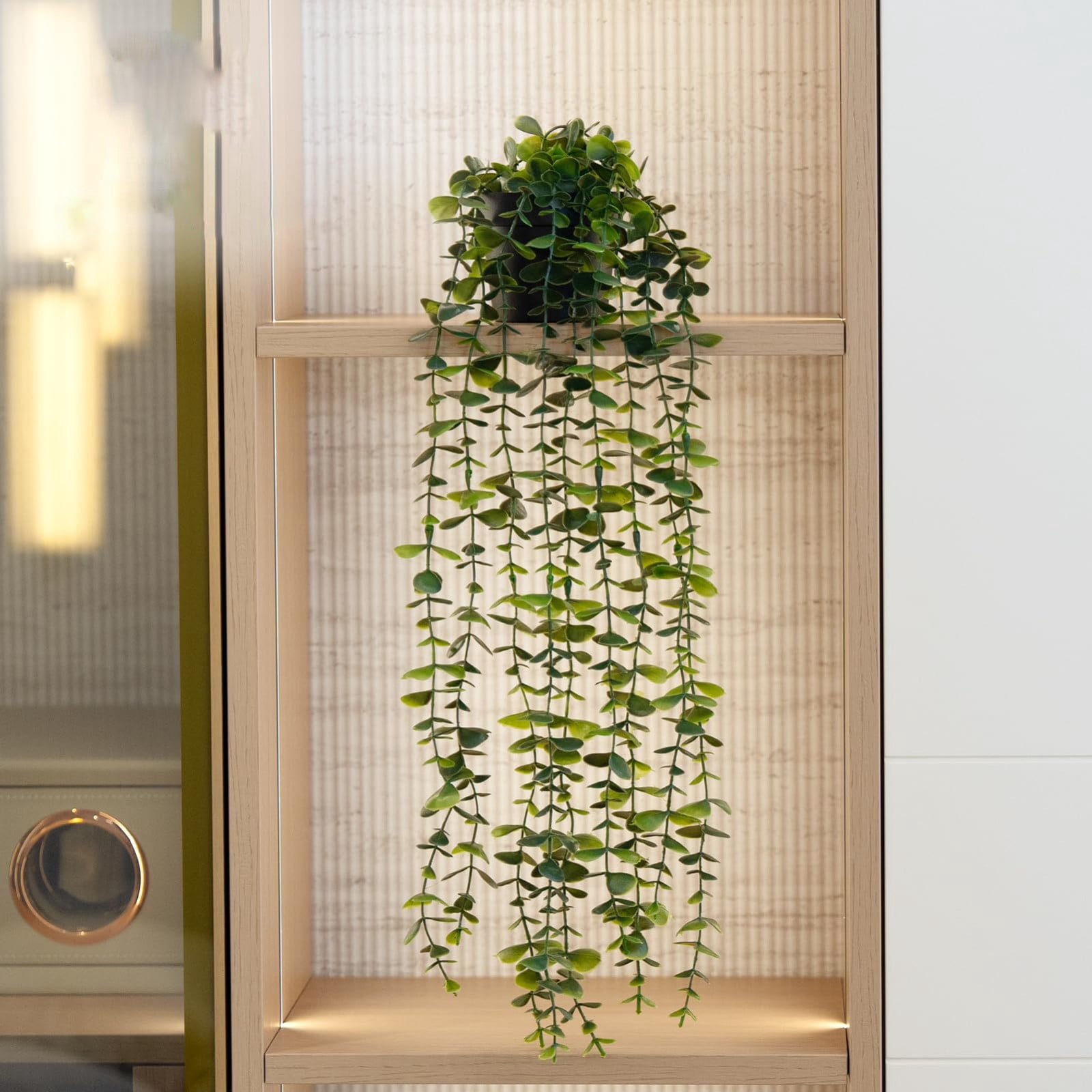 Artificial Hanging Potted Plant, Faux Greenery with Black Pot for ...