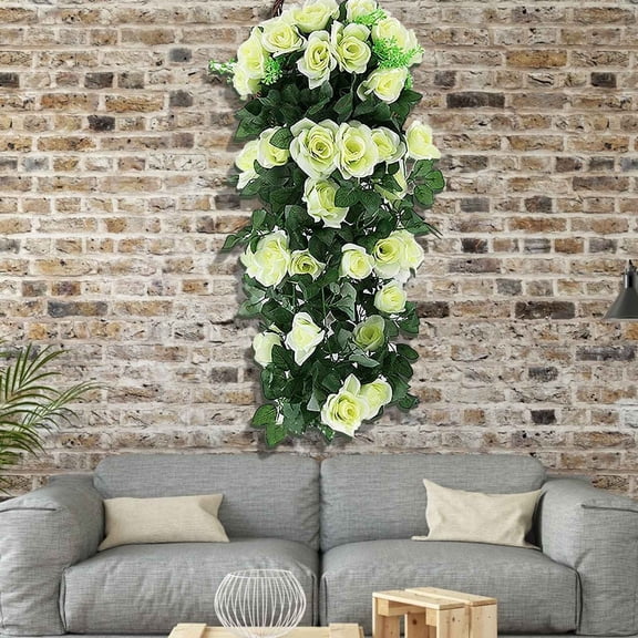 Artificial Hanging Rose Bouquets - Faux Flower Wall Basket Decor, Lifelike PE Rattan & Silk Roses, UV-Resistant Outdoor, 36-Inch Long Vine, Never-Withering, Easy 15-Second Setup