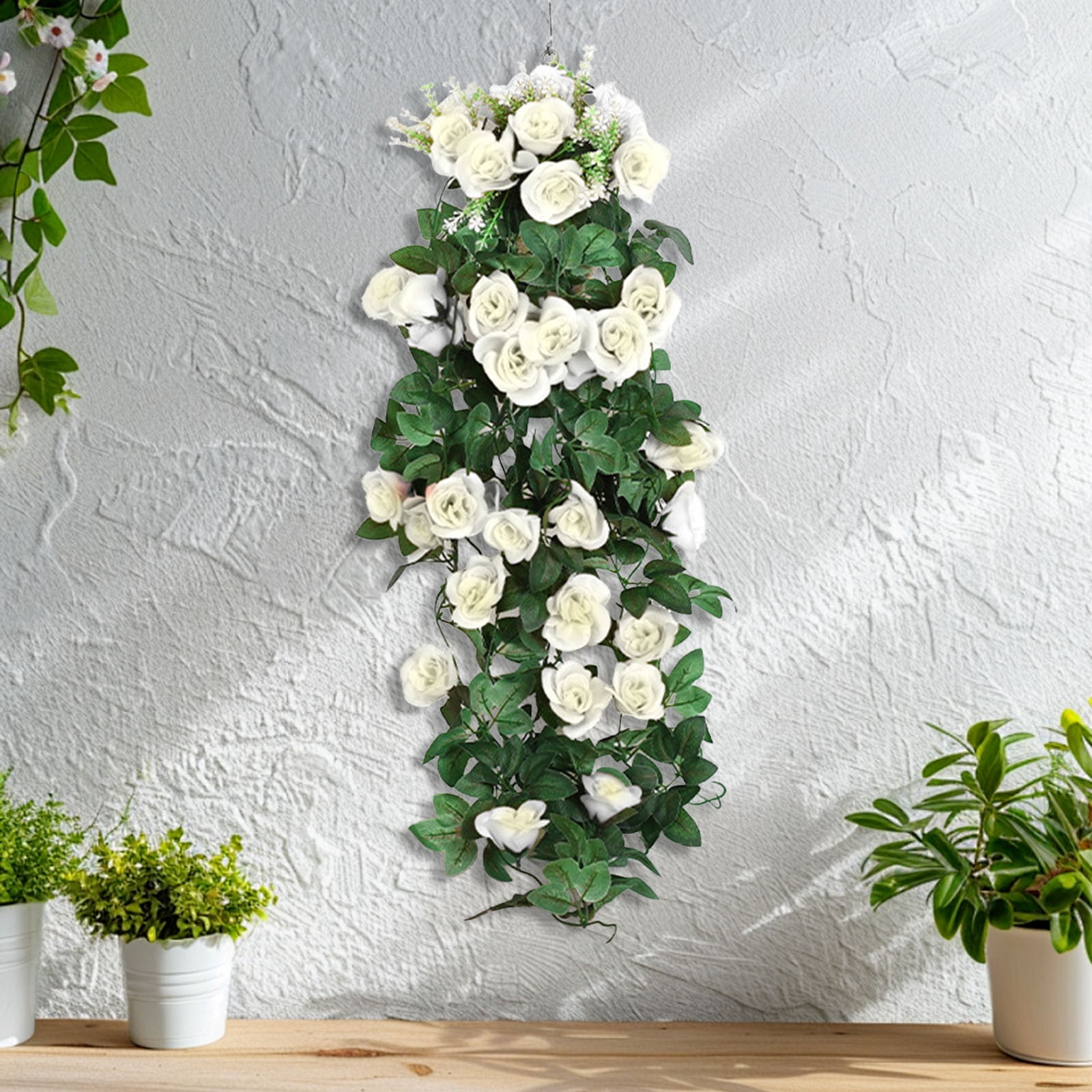 Artificial Hanging Rose Flowers - 4 Pack Silk Fake Rose Vines with ...