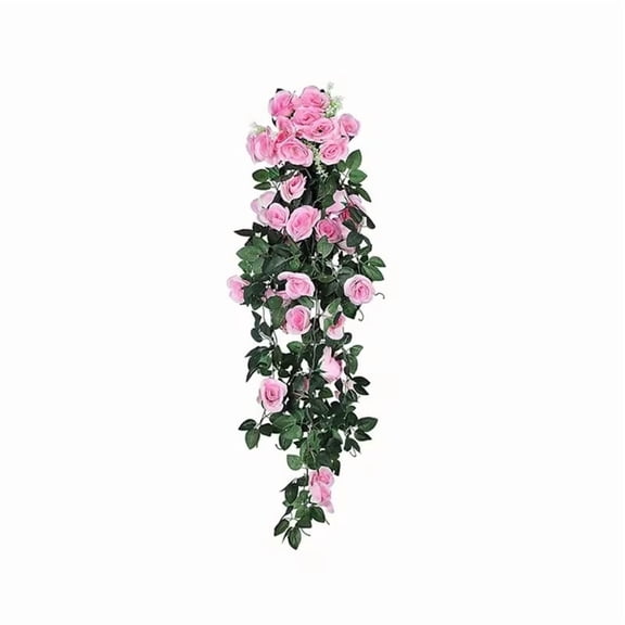 Artificial Hanging Rose Plants with Woven Straw Basket - Realistic Imitation Flowers for Home and Outdoor Decor