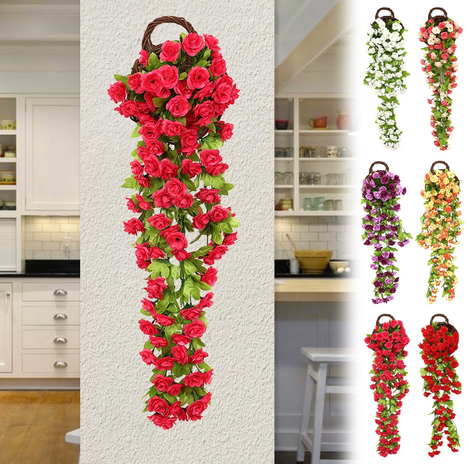 Artificial Hanging Roses, Silk Hanging Flowers Decor, Faux Hanging ...