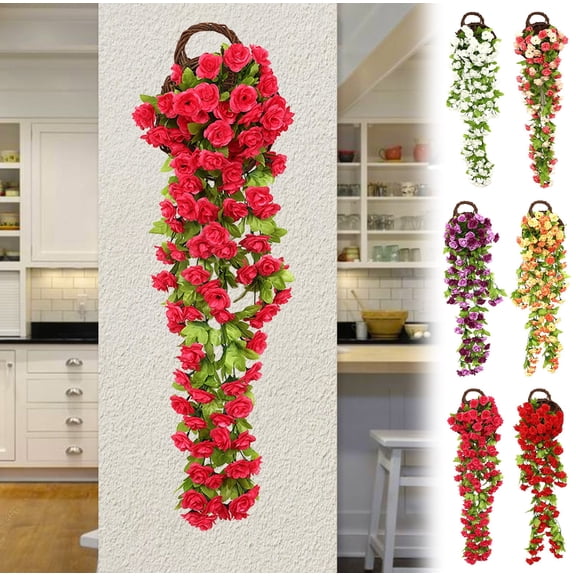 Artificial Hanging Roses, Silk Hanging Flowers Decor, Faux Hanging Plants for Home, UV Resistant Indoor Outdoor Decorations