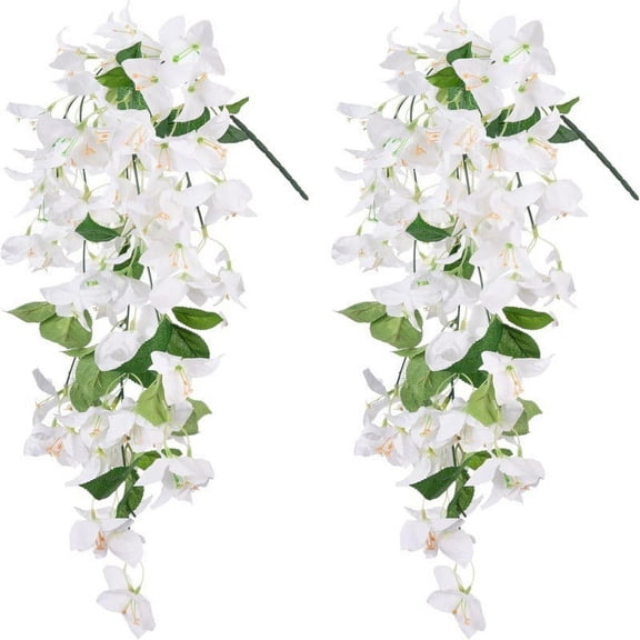Artificial Hanging Vine for Outdoor Spring Decor, Faux Trailing Plant for Porch Patio Balcony, Long Cascading Greenery for Window Box Garden Decoration, White, 1 Piece, By Harlik