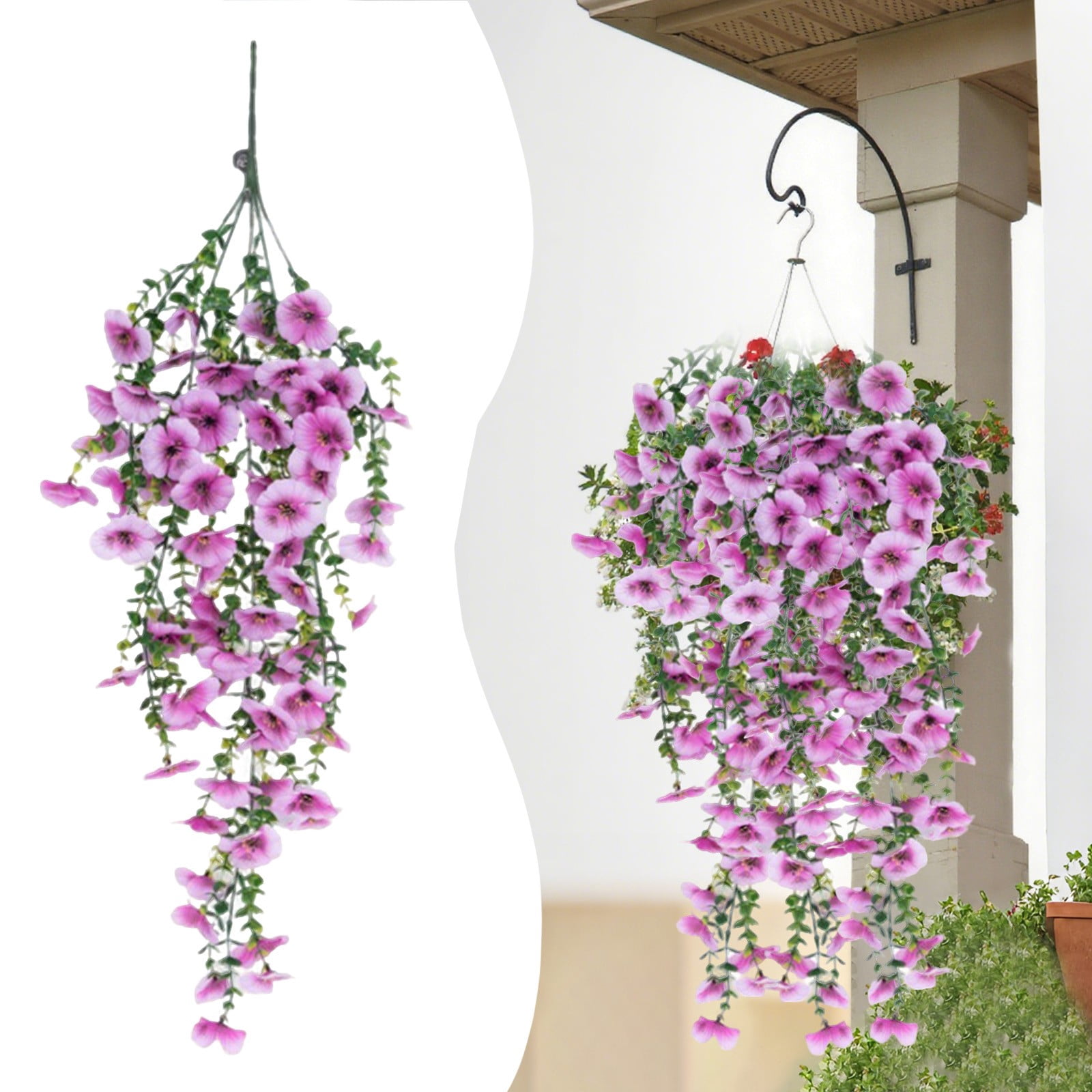 Artificial Hanging Vine Verdsylv 1 Vine Artificial Three Color Petunia - Faux Hanging Flowers for Outdoor Wall, Balcony, Violet Simulation Hanging Plant Decor, Faux Petunia Plant, Light Pink