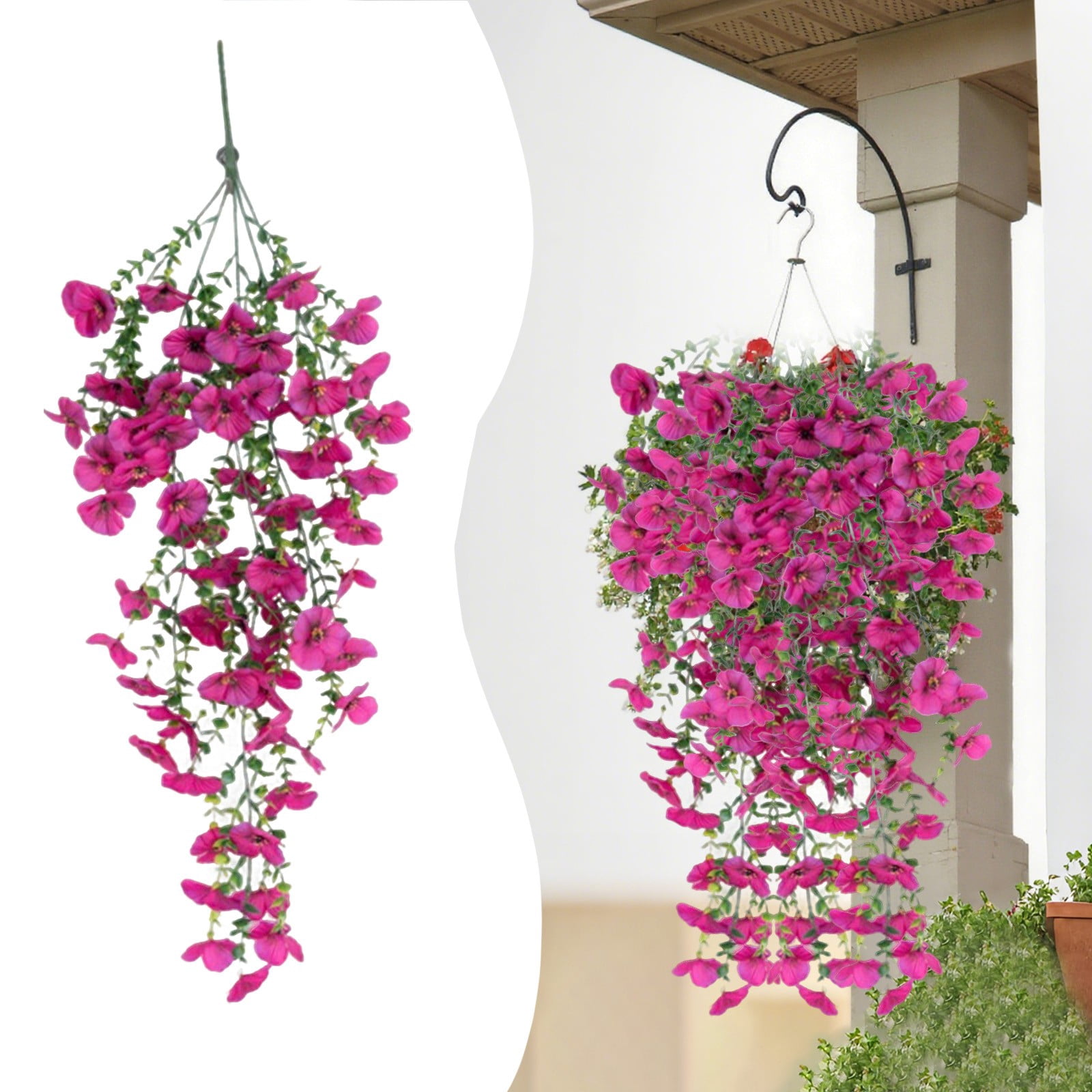 Artificial Hanging Vine Verdsylv 1 Vine Artificial Three Color Petunia - Faux Hanging Flowers for Outdoor Wall, Balcony, Violet Simulation Hanging Plant Decor, Faux Petunia Plant
