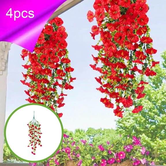 Artificial Hanging Vines 4 Pack | Morning Glory Faux Wall Greenery | Multicolor Plastic Flower Rattan | 76cm Realistic Fake Plants for Wedding Home Balcony Garden Decor | No Maintenance Indoor