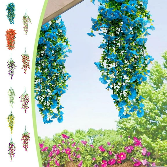 Artificial Hanging Flower Vines | Morning Glory Faux Greenery Rattan | Multicolor Plastic 4-Pack | 30-inch Wall, Balcony, Garden, Home, Wedding Decor | Indoor Outdoor Decorative Plants
