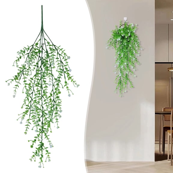 Artificial Hanging Vines, Fake Vines, Fake Hanging Plant, Artificial Eucalyptus Hanging Vines with Buds, Trailing Greenery with Buds Plants for Wall Home & Balcony Decor 1Pcs
