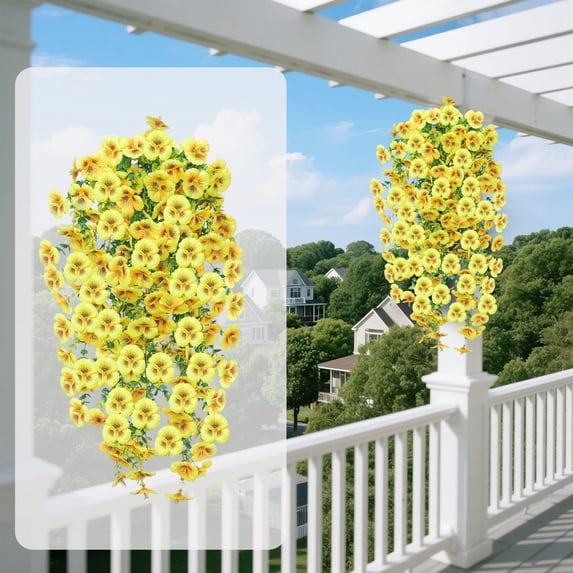 Artificial Hanging Violet & Eucalyptus Garland, UV-Resistant Faux Flower Vine for Outdoor Porch, Patio & Indoor Wall Decor