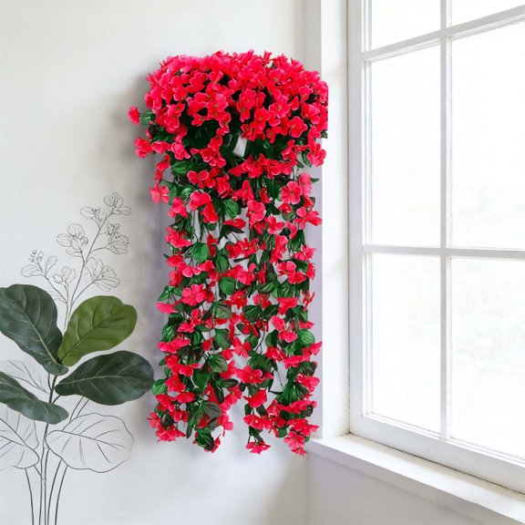 Artificial Hanging Violet Flowers Fake Wisteria Basket Hanging Garland Floral Decor Silk Orchid Flower Arrangement for Wall Home Wedding Outdoor Decor, 19.7in, Hot Pink, 1 Pack