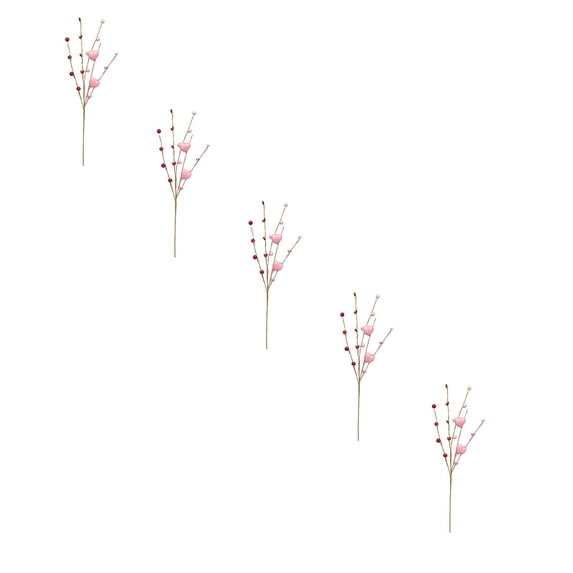 Artificial Heart Shaped Berry Picks for Valentine’s Day Gifts, Valentines Day Decorations, Red Pink Berries Artificial Flower Stems for Wedding Anniversary Party Decor, 5Pcs