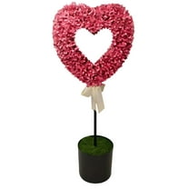 Artificial Heart-Shaped Boxwood Topiary, 27" Artificial Boxwood Topiary Trees with Bow, Faux Topiary Tree for Garden, Porch, Office Indoor Outdoor Decors Spring Valentine's Day Decoration
