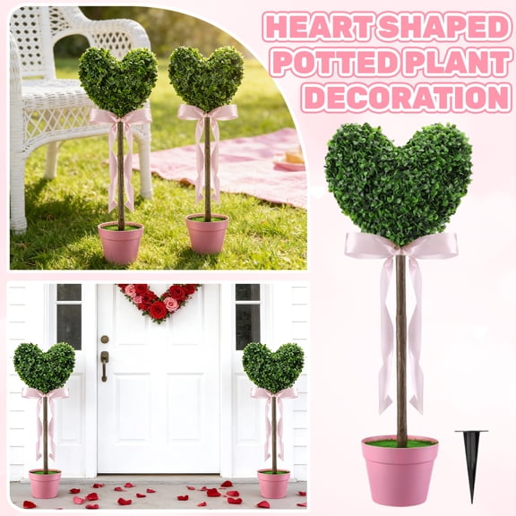 Artificial Heart Shaped Plants for Easter Decor, Outdoor and Indoor Porch Decoration, Spring Home Decor, Faux Greenery for Front Door and Window