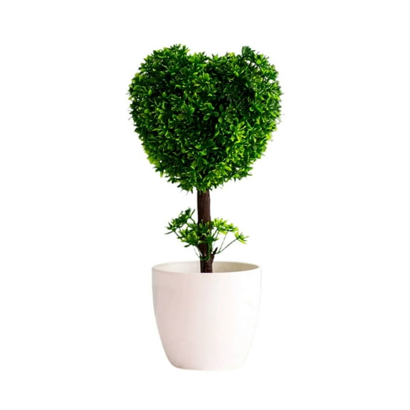 Artificial Heart Topiary Tree - 10.2 Inch Potted with Green Leaves, Mini Bonsai for Desktop Decor, Shelf Decorations, and Indoor Home Ornamental Displays