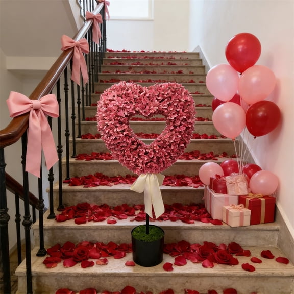 Artificial Heart Topiary Tree, 2.5 Ft Heart Shaped Topiary with Pot and Bow for Valentines Day Outdoor Indoor Decoration Entryway Patio Garden Decor