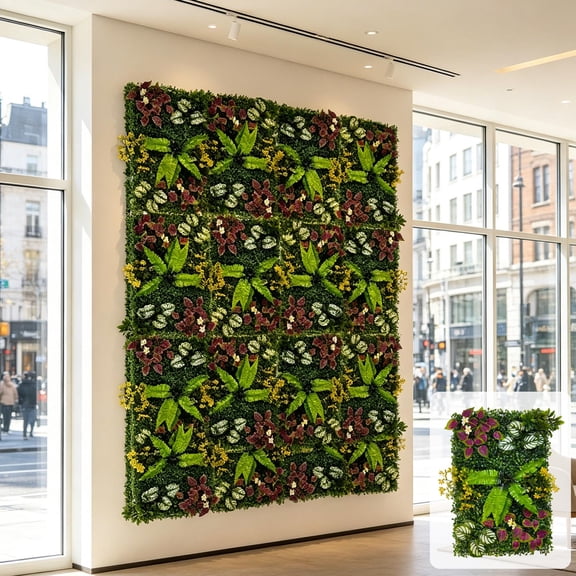 Artificial Hedge Fence, Expandable Faux Leaf Screen Panel, Decorative Privacy Barrier, Green Plant Divider for Balcony Patio Yard Outdoor Wall Home Garden Decor