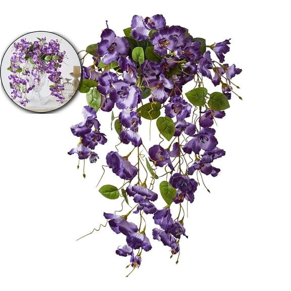 Artificial Hibiscus Fake Hanging Flowers Plants for Outdoors Spring Summer Decoration, Silk Hibiscus Long Trailing Vines UV Resistant Realistic Faux Flower for Front Door