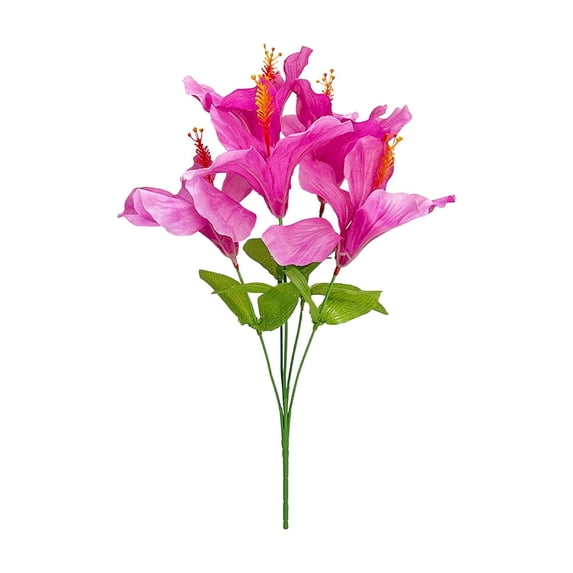 Artificial Hibiscus Flowers 5 Heads Silk Fake Flower Bouquet for Home Decor Living Room Table Vase Arrangement Hot Pink