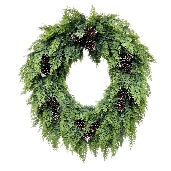 Artificial Holiday Wreath with Pine Cedar Foliage, Red Berries & Pinecones Lifelike Evergreen Christmas Wreath for Front Door, Fireplace, Indoor Outdoor Winter Decor