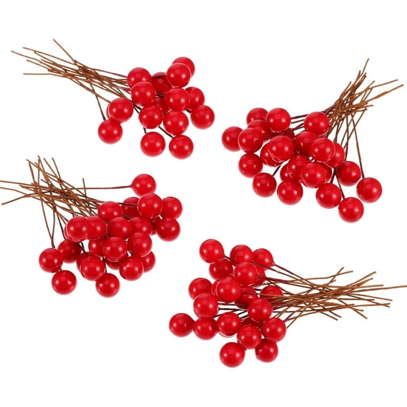Artificial Holly Berries, 100 Pieces Mini 10 mm Fake Berries Decor on Wire for Christmas Tree Decorations Flower Wreath DIY Craft Use