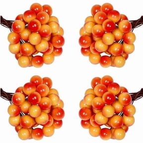 Artificial Holly Berries 100pcs Mini 10 mm Christmas Fake Berries with Wire Stems Fake Berry Stems Picks for Thanksgiving Tree Decorations Wreath Craft Fall Party (Orange)