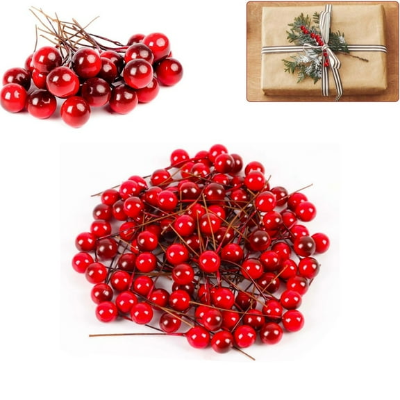 Artificial Holly Berries,Fake Faux Berry,QZS Durable Mini Fake Berries Decor for Home,100 Pieces Portable Christmas Decorations for Indoor and Outdoor Use