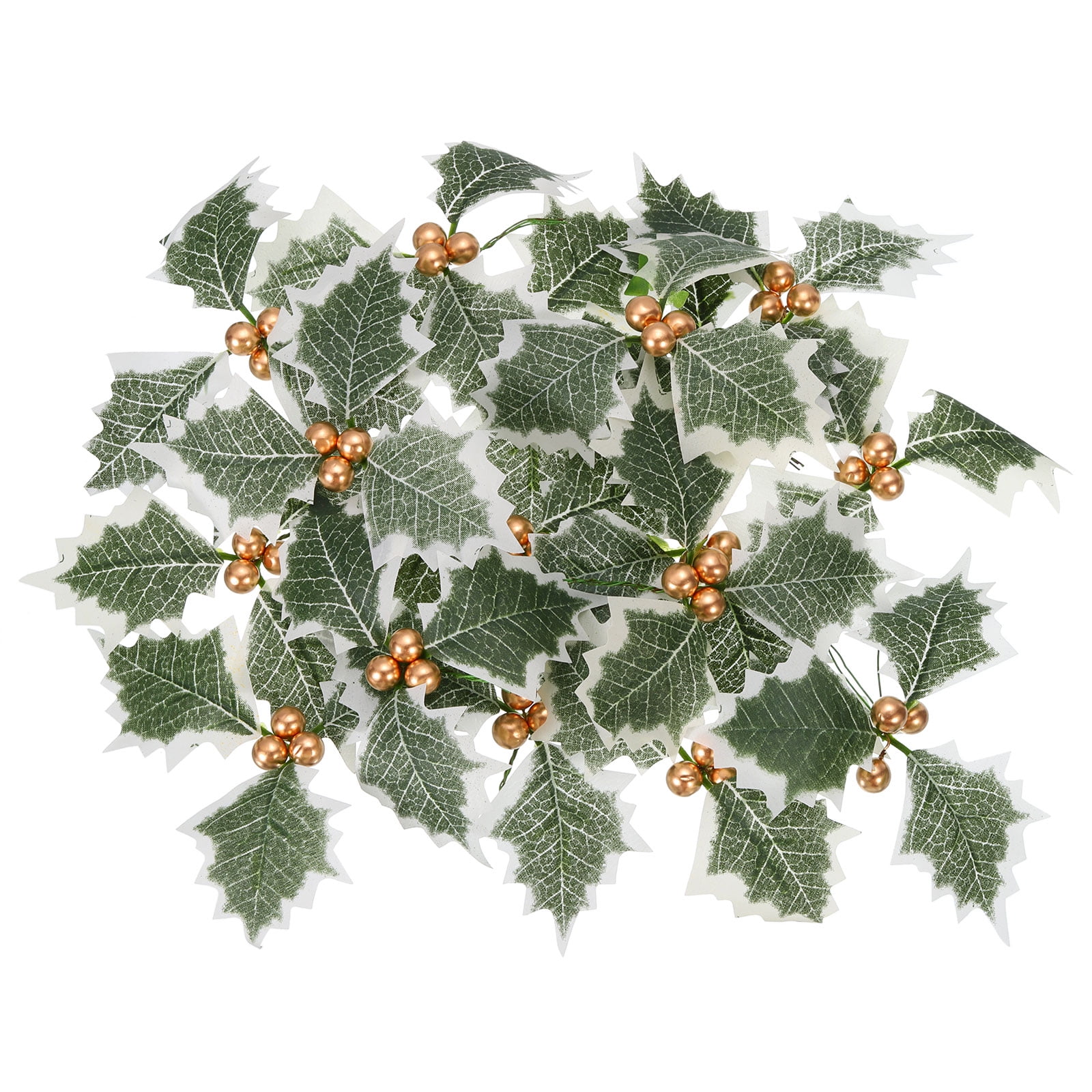 Artificial Holly Berries with Green Leaves, 48 Pack Gold Holly Berry Flowers for Christmas