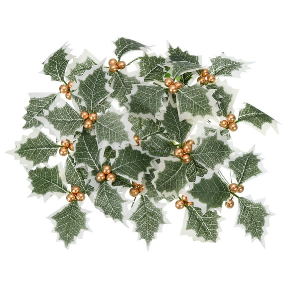 Artificial Holly Berries with Green Leaves, 48 Pack Gold Holly Berry Flowers for Christmas Wreath Arrangement