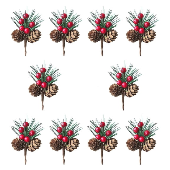 Artificial Holly Ornaments For Christmas Tree Dcor, Home Dcor, Red Berries Color | Mistletoe Christmas Decorations Items | For Wreath, Tree, Door, Window | Versatile Dcor Options - 10 Pcs