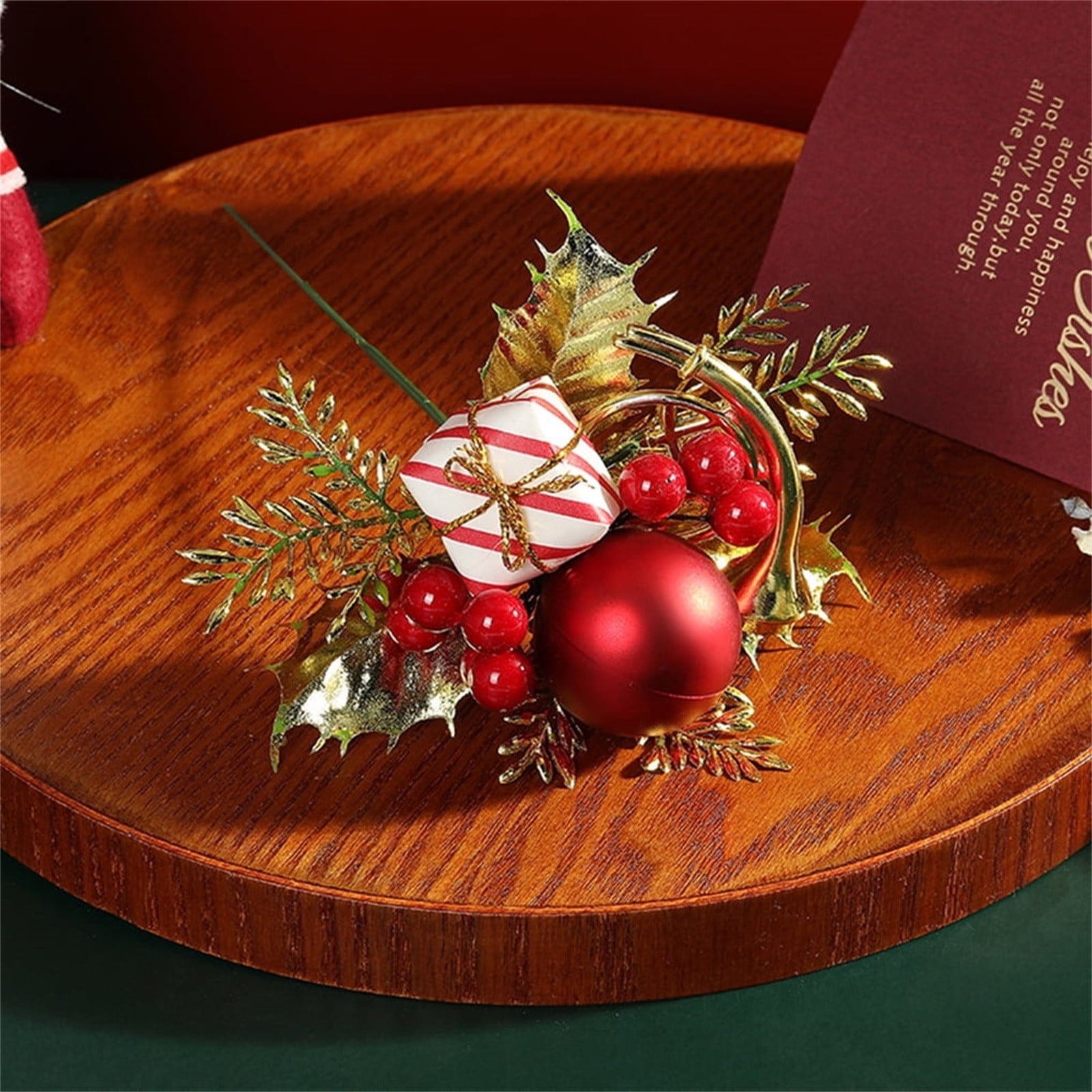 Artificial Holly Picks Stems,4pc Spring Picks with Berry&Ball Stems ...