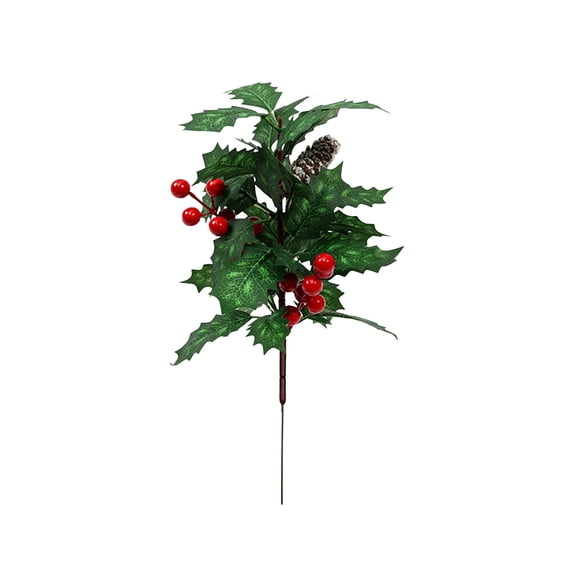 Artificial Holly Sprigs With Cones And Bright Red Berries Faux Foliage Stems Handmade Floral Picks For Christmas Party Decor