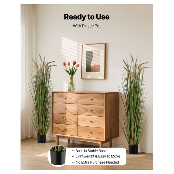 Artificial Horsetail Grass Plant, 2 Pack 59 inch Faux Reed Grass in Pots