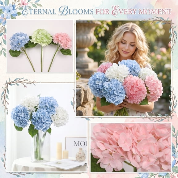 Artificial Hydrangea 12X6 Inch Green Fake Flower Bouquet for Outdoor Wedding Decorations Front Porch Garden Birthday Gift Green Home Decor