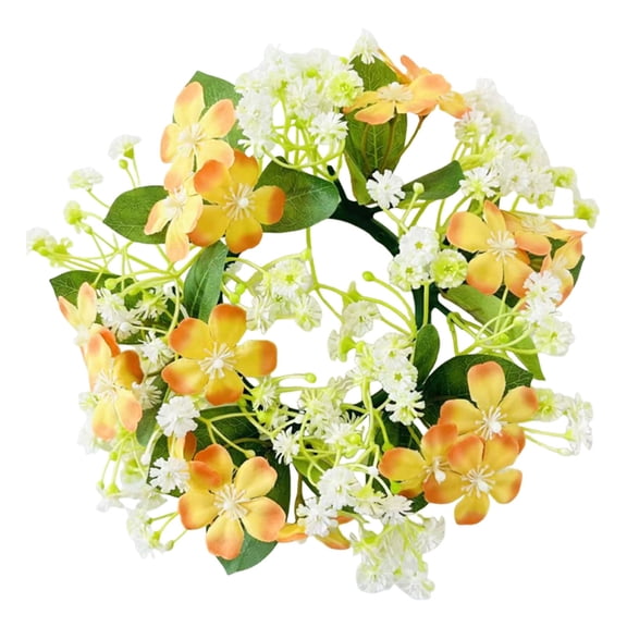 Artificial Hydrangea Candle Rings Wreaths 3.5 inch Center Eucalyptus Leaves Wreaths Small Boho Wreath Pillar Candle Holder for Easter Wedding Home Door Tabletop Decoration, 1Pc(Orange,3.5x3.5")