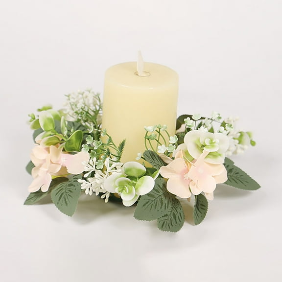 Artificial Hydrangea Decorative Candle Holder Wreath (1Pc) Hydrangea Candle Rings Wreaths Floral Candle Ring Candlerings For Pillar Candle Rose Gold - 25CM 25CM