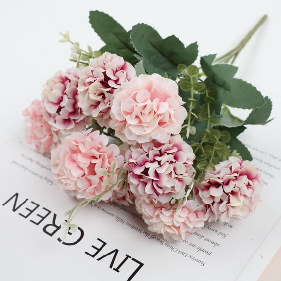 Artificial Hydrangea Flower Bouquet, Artificial Flowers Ball Hydrangea Chrysanthemum Plants Bouquet Ornament Home Decor Hotel Room Desk Vase Wedding Party Decoration
