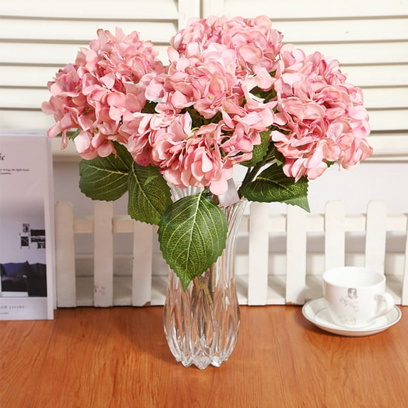 Artificial Hydrangea Flower Bouquet Silk Flowers Wedding Bridal Party Home Decor(Dark Pink)