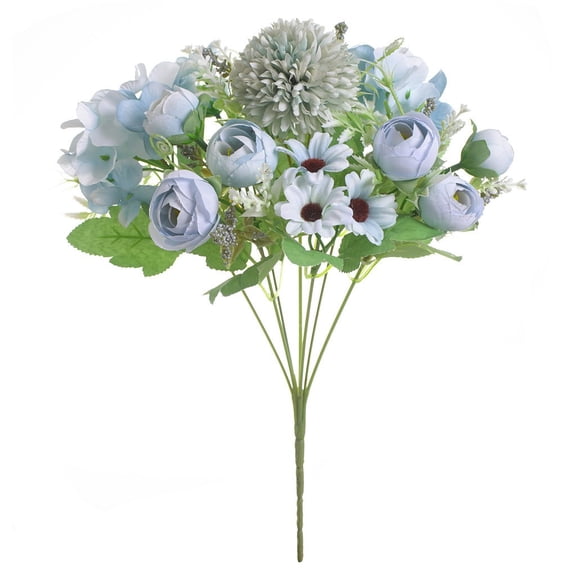 Artificial Hydrangea Flower, Cosmug 7-Fork Faux Flower Bundle, Decorative Fake Flower Stem, for Wedding Bouquet, Party Display, Home Vase and Table Decor, Blue