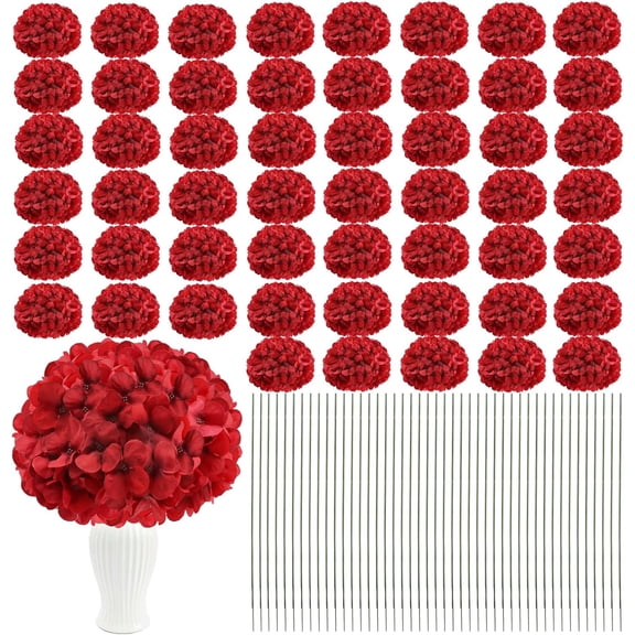 Artificial Hydrangea Flower Heads with Stems 104 Pack Red 5.1 Inch Diameter 11.8 Inch Stem