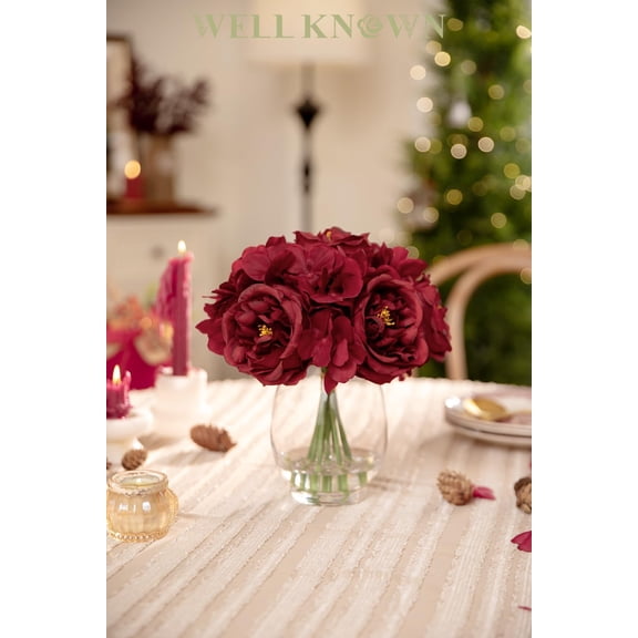 Artificial Hydrangea Flower with Glass Vase - Classical Christmas Red