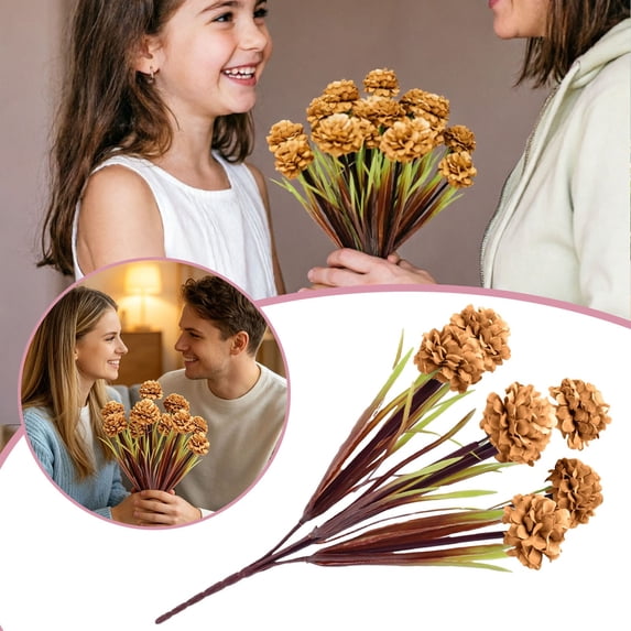 Artificial Hydrangea Flowers, 7 Head Silk Chrysanthemum Bouquet for Wedding and Home Decoration, Brown
