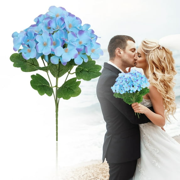 Artificial Hydrangea Flowers Bouquet, Realistic Light Blue Faux Hydrangea Stems, Silk Floral Hydrangea Decor Sprays, for Home Table Centerpieces Wedding Party Floral Decor
