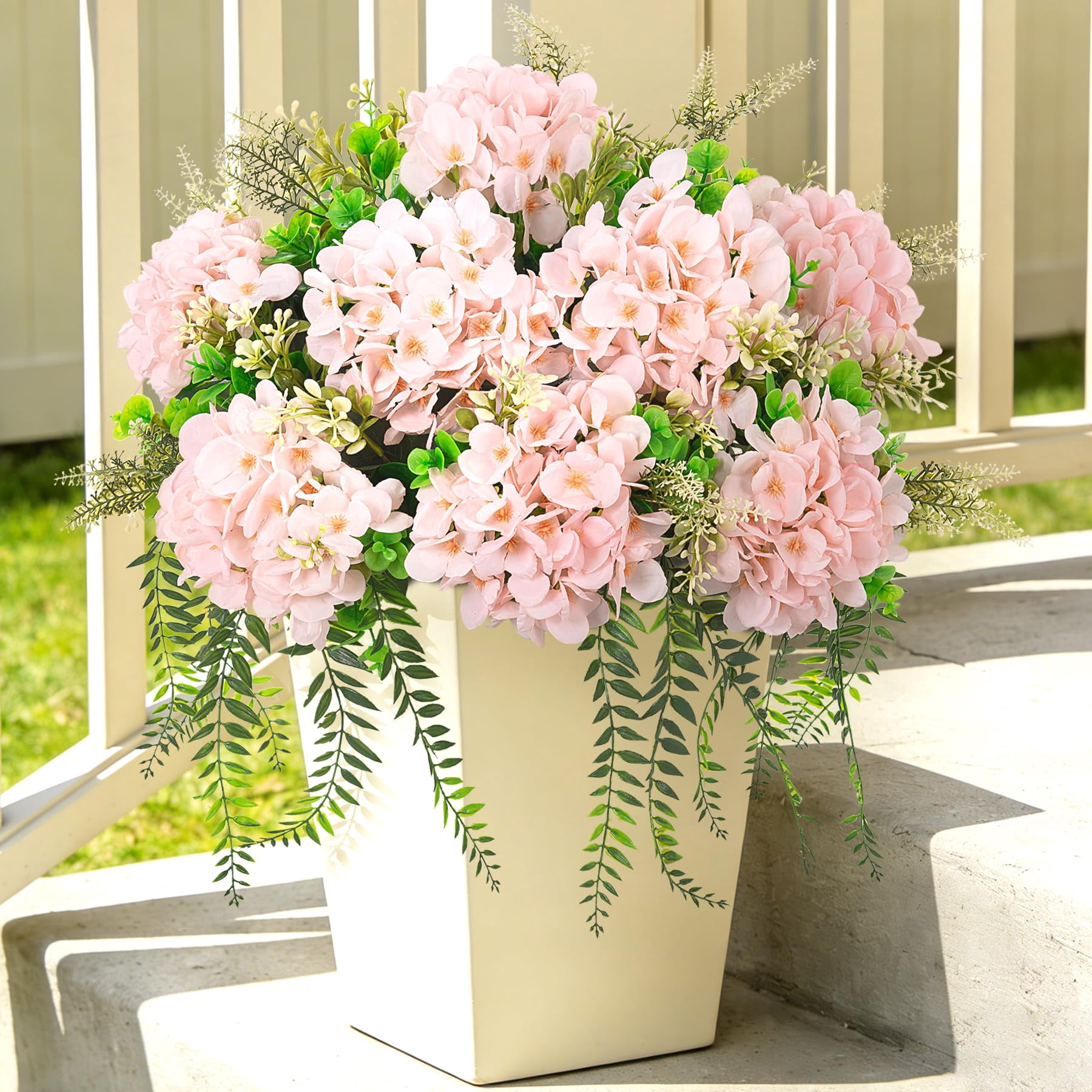 Artificial Hydrangea Flowers Light Pink Silk with Eucalypt Outdoor and ...