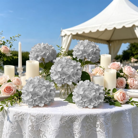 Artificial Hydrangea Flowers, Real Touch Faux Blooms Bouquet, Lifelike Durable Silk Floral Arrangement, Versatile Wedding Arch Bridal Party Home Vase Table Centerpiece Decor