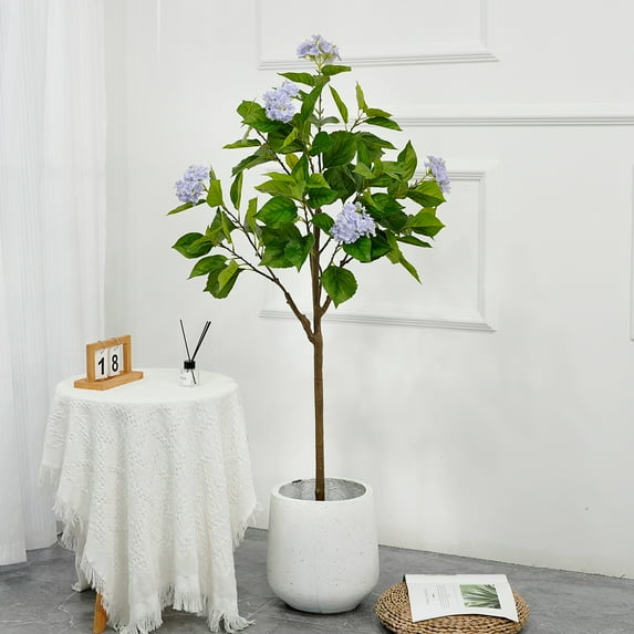 Artificial Hydrangea Flowers Tree, 4ft/5ft Tall Fake Potted Decorative Hydrangea Tree, Realistic Modern Artificial Tree,Indoor Silk Flower Tree for Home Wedding Living Room Office Indoor Outdoor Decor