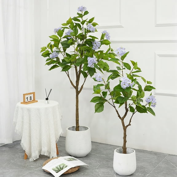 Artificial Hydrangea Flowers Tree, 4ft/5ft Tall Fake Potted Decorative Hydrangea Tree, Realistic Modern Artificial Tree,Indoor Silk Flower Tree for Home Wedding Living Room Office Indoor Outdoor Decor